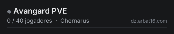 Avangard PVE na lista de servidores de DayZ da AR16