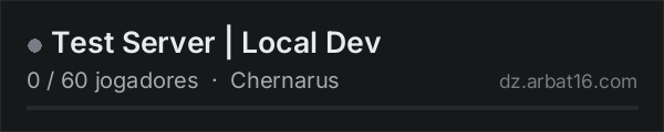 Test Server | Local Dev na lista de servidores de DayZ da AR16