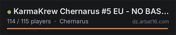KarmaKrew Chernarus #5 EU - NO BASES | 1PP | VANILLA + MODS on the AR16 DayZ server list