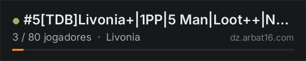 #5TDBLivonia+|1PP|5 Man|Loot++|No Stamina|PVP|WIPED Oct 16th na lista de servidores de DayZ da AR16
