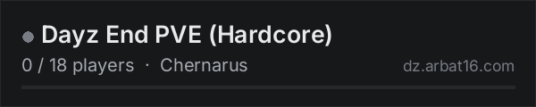 Dayz End PVE (Hardcore) on the AR16 DayZ server list
