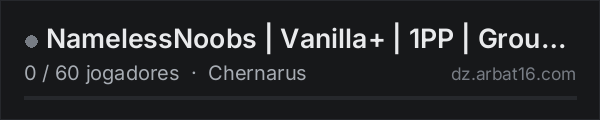 NamelessNoobs | Vanilla+ | 1PP | Group Limit 6 na lista de servidores de DayZ da AR16
