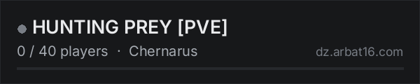 HUNTING PREY [PVE] on the AR16 DayZ server list