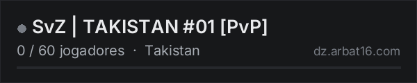 SvZ | TAKISTAN #01 PvP na lista de servidores de DayZ da AR16