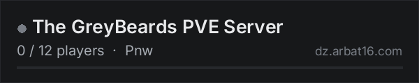 The GreyBeards PVE Server on the AR16 DayZ server list