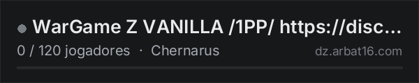 WarGame Z VANILLA /1PP/ https://discord.gg/JDnc48kuD2 na lista de servidores de DayZ da AR16