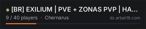 [BR] EXILIUM | PVE + ZONAS PVP | HARDCORE | IA | BUNKERS | MUTA on the AR16 DayZ server list