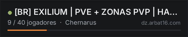 [BR] EXILIUM | PVE + ZONAS PVP | HARDCORE | IA | BUNKERS | MUTA na lista de servidores de DayZ da AR16