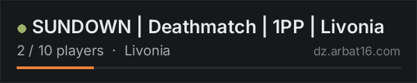 SUNDOWN | Deathmatch | 1PP | Livonia on the AR16 DayZ server list