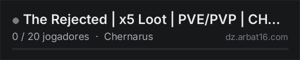 The Rejected | x5 Loot | PVE/PVP | CHERNARUS | na lista de servidores de DayZ da AR16