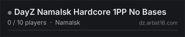 DayZ Namalsk Hardcore 1PP No Bases on the AR16 DayZ server list