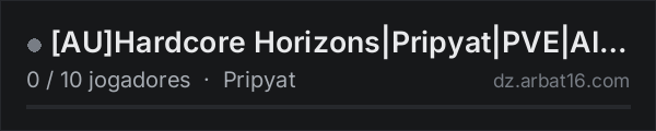 [AU]Hardcore Horizons|Pripyat|PVE|AI|Terje|Inedia|Hardcore na lista de servidores de DayZ da AR16