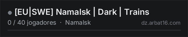 [EU|SWE] Namalsk | Dark | Trains na lista de servidores de DayZ da AR16