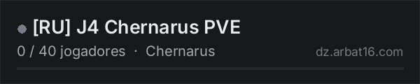 [RU] J4 Chernarus PVE na lista de servidores de DayZ da AR16