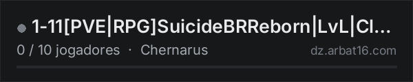 1-11PVE|RPGSuicideBRReborn|LvL|Classe|VsBots|Historia na lista de servidores de DayZ da AR16