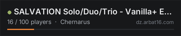 SALVATION Solo/Duo/Trio - Vanilla+ Enhanced - Summer Season on the AR16 DayZ server list