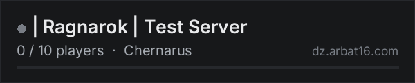 | Ragnarok | Test Server on the AR16 DayZ server list