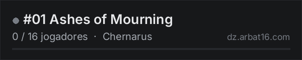 #01 Ashes of Mourning na lista de servidores de DayZ da AR16