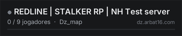 REDLINE | STALKER RP | NH Test server na lista de servidores de DayZ da AR16