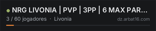 NRG LIVONIA | PVP | 3PP | 6 MAX PARTY | WIPE 17.10 na lista de servidores de DayZ da AR16