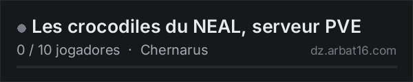 Les crocodiles du NEAL, serveur PVE na lista de servidores de DayZ da AR16